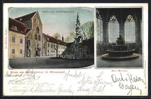 AK Heiligenkreuz /Wienerwald, Kirche und Dreifaltigkeitsäule, Blei-Brunnen