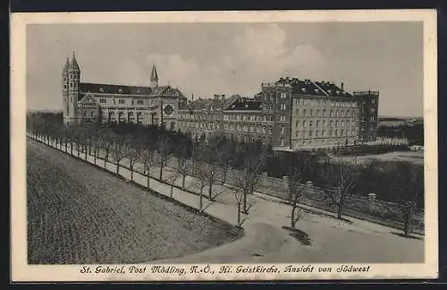 AK Mödling, Stift St. Gabriel, Hl. Geistkirche, Ansicht von Südwesten