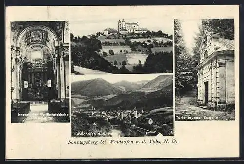 AK Waidhofen an der Ybbs, Innenansicht der Wallfahrtskirche mit Hochaltar, Türkenbrunnen Kapelle