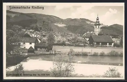 AK Kindberg, Teilansicht mit Kirche