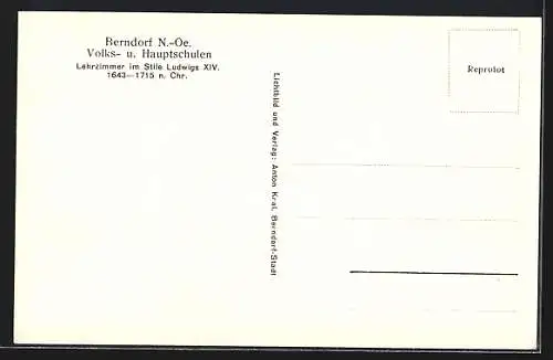 AK Berndorf /N.-Oe., Lehrzimmer im Stile Ludwigs XIV., Volks- u. Hauptschulen