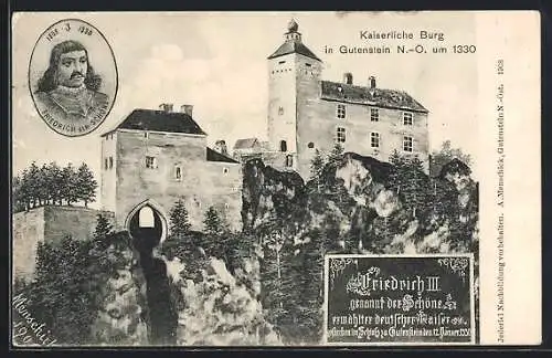 Künstler-AK Gutenstein /N.-Ö., Kaiserliche Burg, Friedrich der Schöne