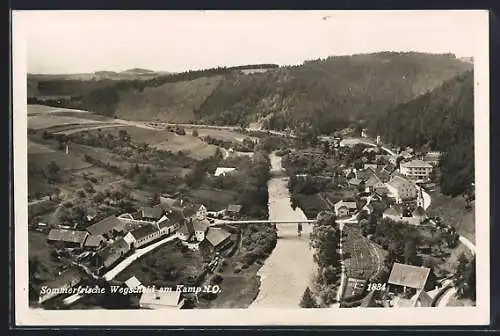 AK Pölla /N.-Oe., Wegscheid am Kamp, Teilansicht mit Flusspartie und Brücke aus der Vogelschau