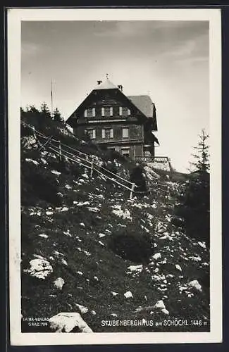 AK Stubenberghaus, die kleinen Felsen am Hang neben dem Haus