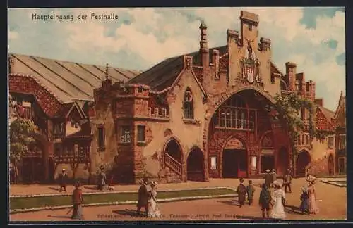 Künstler-AK Hamburg, 16. Deutsches Bundesschiessen 1909, Haupteingang der Festhalle