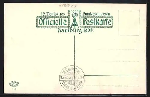 Künstler-AK Hamburg, 16. Deutsches Bundesschiessen 1909, Haupteingang der Festhalle