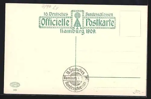 AK Hamburg, 16. Deutsches Bundesschiessen 1909, Wurstglöckchen von C. Böhle