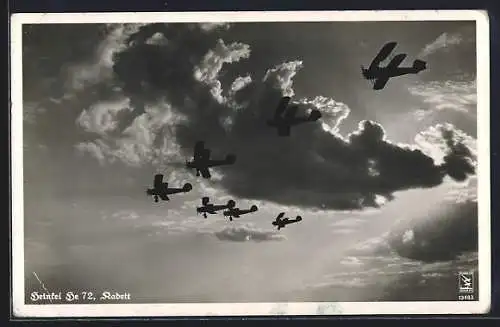 AK Flugzeuge Heinkel He 72 in Formation