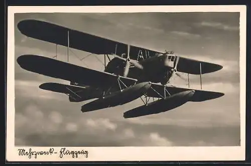 AK Wasserflugzeug Heinkel He 59 in der Luft