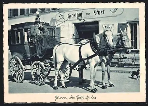 AK Hurra, die Post ist da, historische Postkutsche vor dem Gasthof zur Post