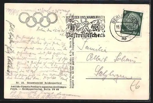 AK Berlin, Olympia Nr. 10, Flugzeugaufnahme Gesamtansicht Reichssportfeld