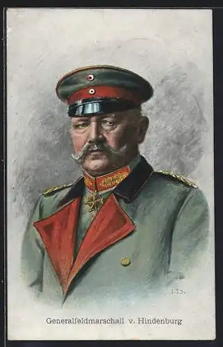 AK Generalfeldmarschall Paul von Hindenburg in Uniform mit Schirmmütze, Eisernes Kreuz