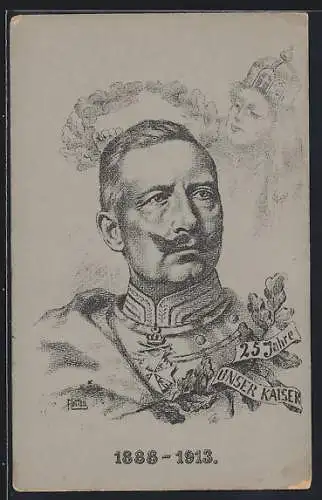 Künstler-AK 25 Jahre unser Kaiser, 1888 - 1913, Wilhelm II. und Germania