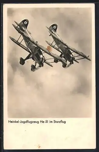 AK Heinkel-Jagdflugzeuge He 51 im Sturzflug, 