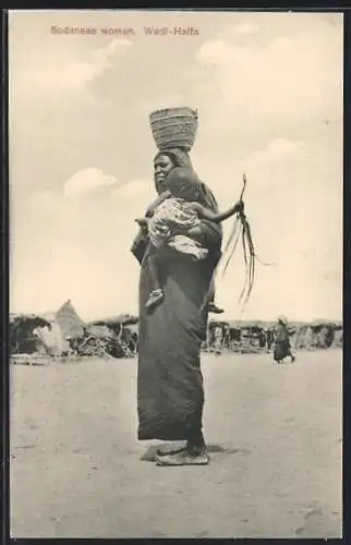 AK Sudanese Woman, Wadi-Halfa, Afrikanerin mit Kind im Arm