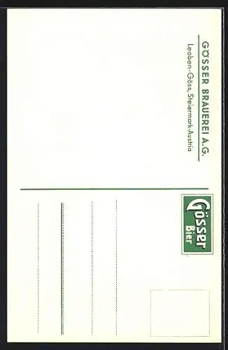 Künstler-AK Brauerei-Werbung Gösser, Mann mit Bierkrug, Reisemotive