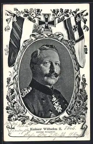 AK Kaiser Wilhelm II. mit Reichskriegsflagge, Oberster Kriegsherr