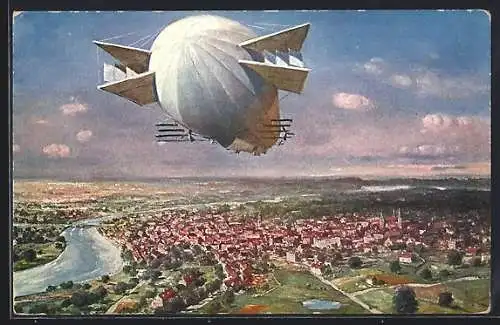 AK Graf Zeppelins lenkbares Luftschiff nimmt Fahrt auf