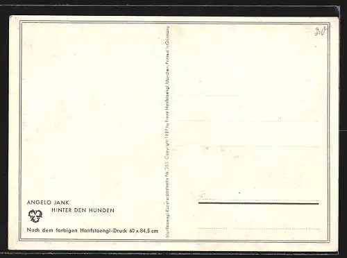 Künstler-AK sign. Angelo Jauk: Treibjagd, Jäger springen mit Pferden über ein Hindernis, Hunde