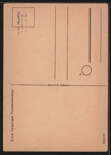 AK Leipziger Messe, Erste Leipziger Friedensmesse, Rauchware / Pelz, Mann mit Büchern