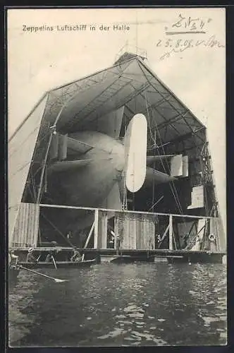 AK Zeppelins Luftschiff in der Halle, Heckansicht