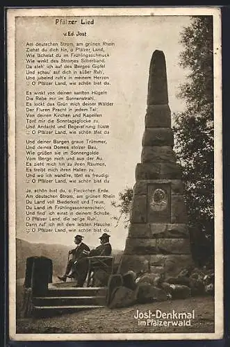 AK Bad Dürkheim, Denkmal des pfälzischen Dichters Eduard Jost bei der Limburg, Text zum Pfälzer Lied