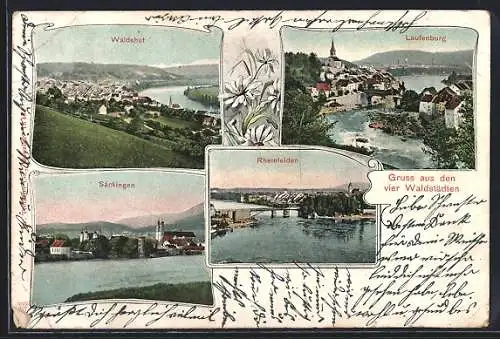 AK Waldshut, Ortsansicht und Ansichten der Ortschaften Laufenburg, Säckingen und Rheinfelden