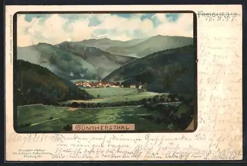 Lithographie Freiburg / Breisgau, Günthersthal Panorama