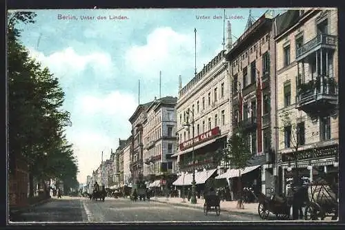 AK Berlin, Unter den Linden, Passanten vor dem Victoria Cafe