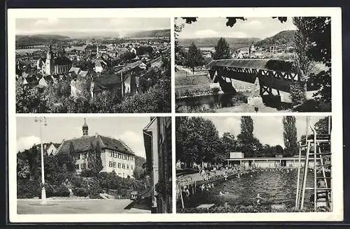 AK Tiengen / Oberrhein, Schwimmbad, Gebäude- und Gesamtansicht