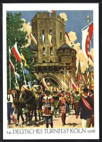 AK Köln, 14. Deutsches Turnfest 1928, Historischer Festzug am Severinstor