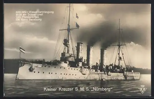 AK Kriegsschiff SMS Nürnberg vor der Küste, Kleiner Kreuzer