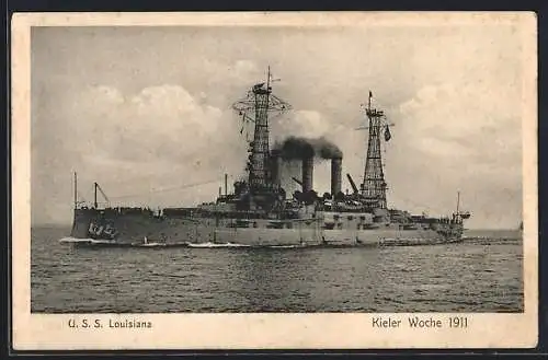 AK Kriegsschiff USS Lousiana auf dem Weg zur Kieler Woche 1911