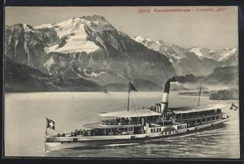 AK Dampfer Uri auf dem Vierwaldstättersee gegen die Berge