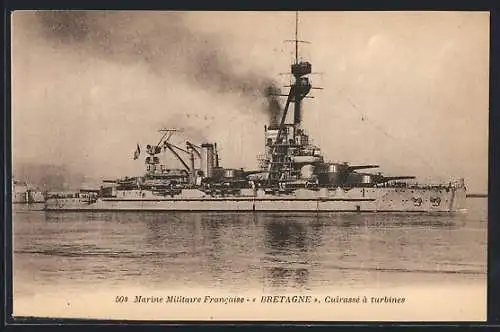 AK Marine Militaire Francais, Kriegsschiff Bretagne, Cuirassé à turbines