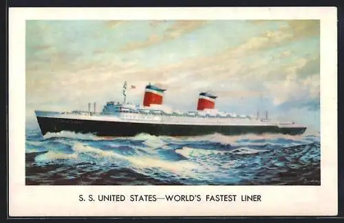 AK Passagierschiff SS United States auf stürmischer See