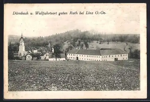 AK Dörnbach bei Linz, Ortspartie und guten Rat mit Kirche