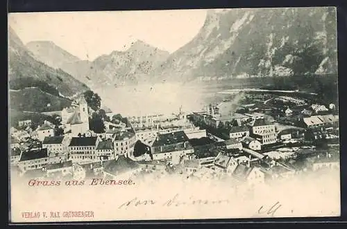 AK Ebensee, Teilansicht mit Kirche