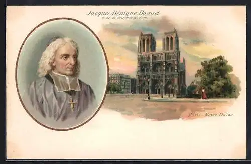 Lithographie Paris, Notre Dame, Jacques-Bénigne Bossuet