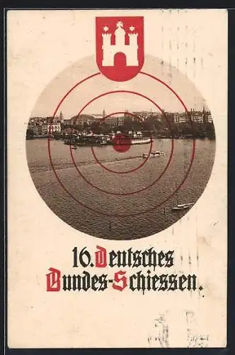 AK Hamburg, 16. Deutsches Bundes-Schiessen, Stadtpartie im Zielscheiben-Passepartout