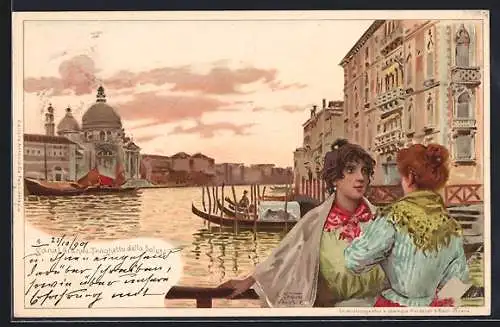 Künstler-AK sign. R. Taturi: Venedig / Venezia, Canal Grande-Tragheito della Salute, Frauen am Ufer