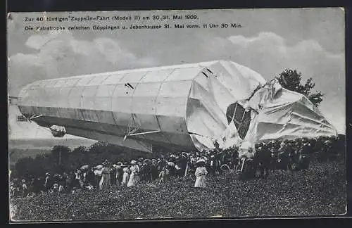 AK Göppingen, Zeppelin verfängt sich in einem Baum am 31. Mai 1909