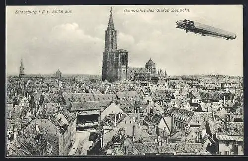 AK Strassburg i. E., Dauerfahrt des Grafen Zeppelin, Münster im Stadtbild