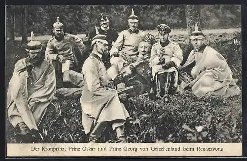 AK Kronprinz Wilhelm, Prinz Oskar und Prinz Georg von Griechenland beim Rendezvous