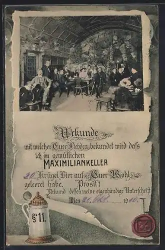 Passepartout-AK Wien, Michael König`s Maximiliankeller, Maximilian-Strasse 2, Innenansicht