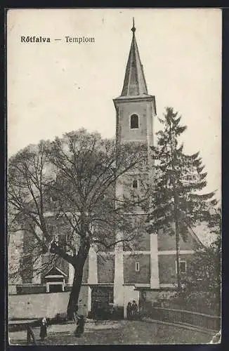 AK Rötfalva, Templom, Blick auf Kirche