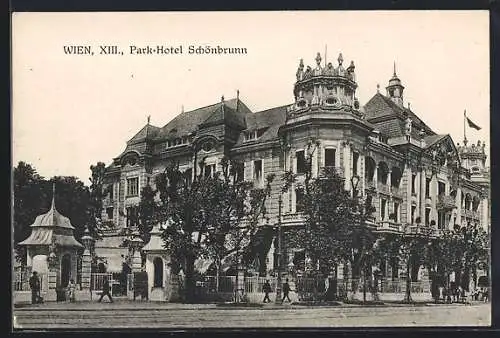 AK Wien, Park-Hotel Schönbrunn mit Strassenpartie