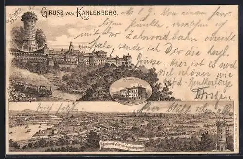 Lithographie Wien, Panorama vom Kahlenberg gesehen, Aussichtsturm, Bahnhof