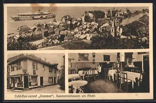 AK Assmannshausen a. Rhein, Ortsansicht, Cafe-Restaurant Demmer, Ecke Lorcher- u. Niederwaldstrasse, Innenansicht