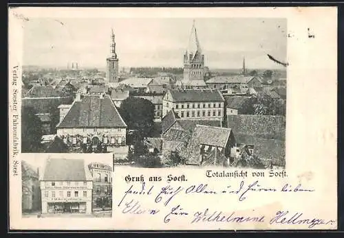 AK Soest, Fahnenfabrik Keinenburg, Blick über die Dächer